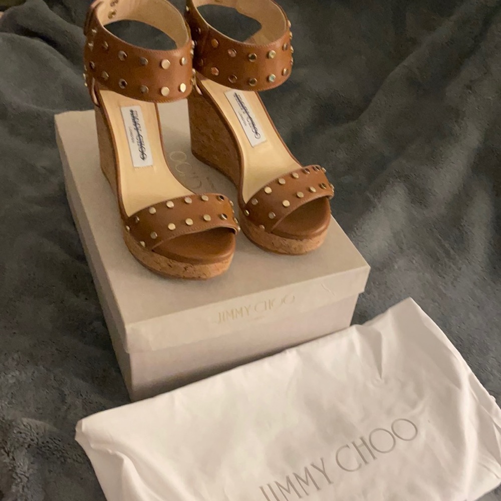 Jimmy Choo Nelly Studded Cork Wedge Sandal